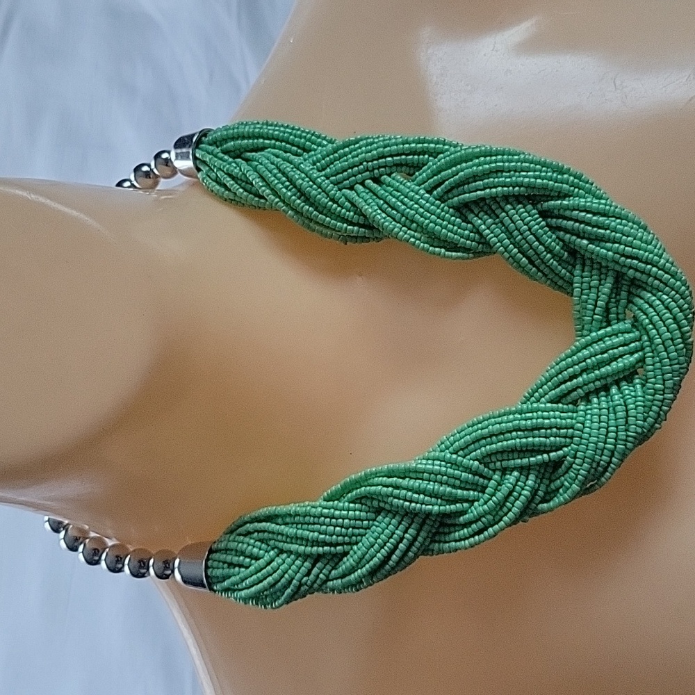 Braided Green Beaded Necklace